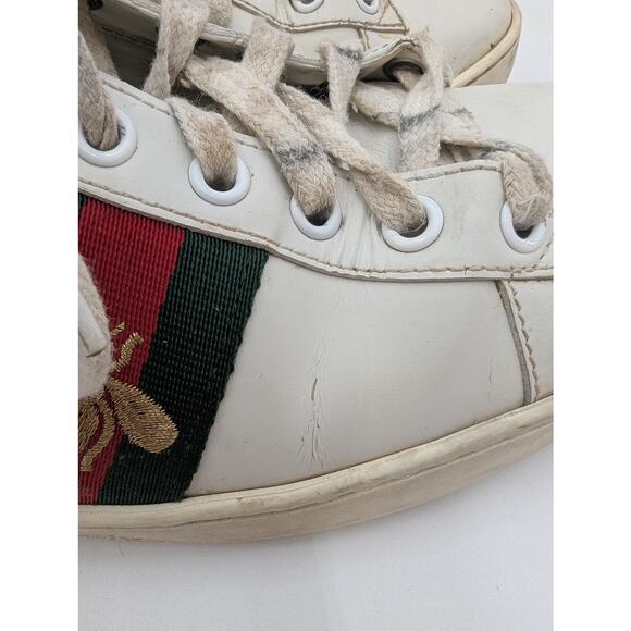 Authentic Gucci White Leather Embroidered Bee Ace Sneakers Size 39 - Picture 6 of 9